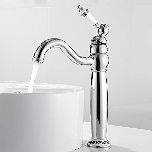 Robinet Salle Bain Lavabo Vintage en Laiton Haut Mitigeur Robinet Salle de Bain Antique Robinet Mitigeur Monocommande Florale avec Tuyaux Chaude et Froide Disponible (Argent)