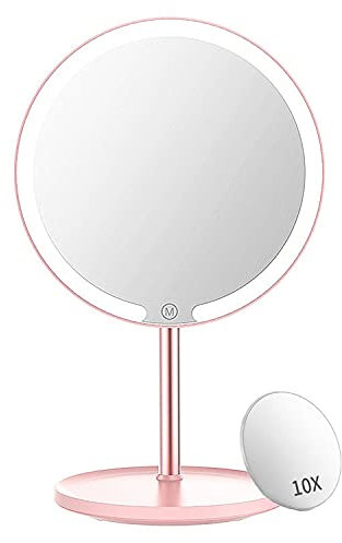 WEECOC Beleuchteter Schminkspiegel LED-Spiegel Kosmetikspiegel mit Lichtern Touchscreen 3 Farben Dimmbarer wiederaufladbarer Beauty-Tischspiegel (Rosa)