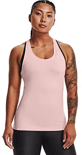 Under Armour T-Shirt UA HG Armour SS Doux Extensible Respirant pour Femme, Rose électrique/argenté, L