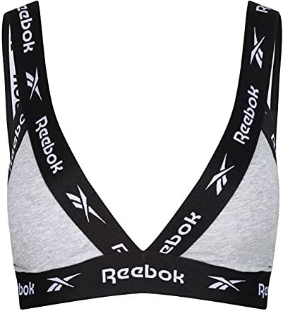 Reebok Triangel-Bralette für Damen in Grau, Low Impact Activewear Cropped Bügel-BH-Oberteil aus Baumwolle