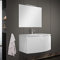 Mobile Bagno sospeso Curvo 80 cm, 2 Ante con Chiusura Ammortizzata, lavabo e Specchio Inclusi (Bianco Lucido)