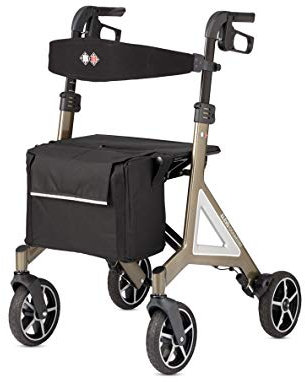 Bischoff & Bischoff Alevo Country Rollator, faltbar – Gelände-Rollator für drinnen und draußen, Gehwagen mit Profil-Bereifung und abnehmbarer Tasche, Sitzhöhe 51cm, Platin