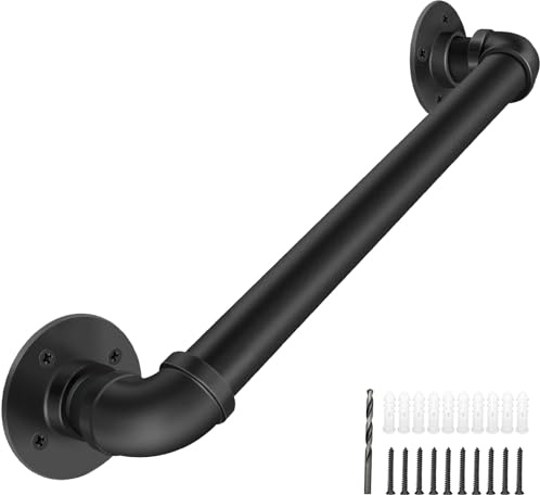 PNBO Wandhandlauf, 60 cm, industrielles Treppengeländer, 3,2 cm Rohrdurchmesser, verzinkter Rohrhandlauf, Handläufe für Innentreppen mit Wandhalterung, für Wandmontage, Treppenhandlauf