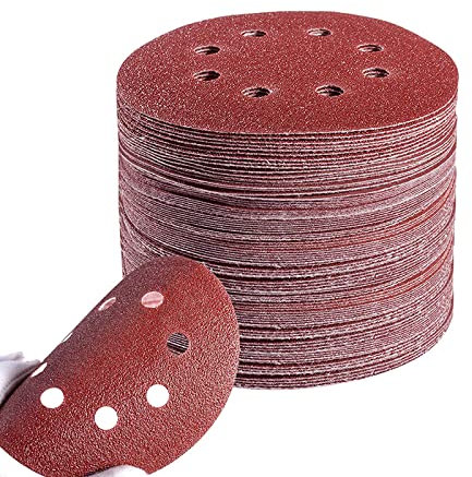 WAIZHIUA 100 Pièces Disques Abrasifs 125mm Grain Mixte 40/60/80/120/240 Papier Poncer 8 Trous Disque Poncage Ronds Papier Abrasif pour Ponceuse Excentrique
