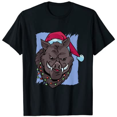 Keiler mit Weihnachtsmann Mütze Xmas für Jäger T-Shirt