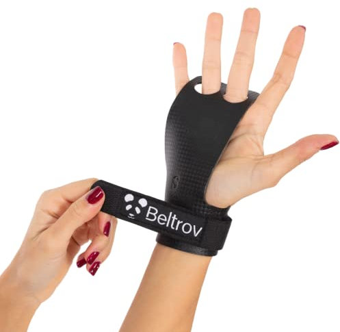 Beltrov - Maniques pour l’Entraînement en Parcours, Le Gym, Gymnastique, Halterophilie, Fitness, Barre de Traction - pour Hommes et Femmes - 2 Trous - Poignées pour l’Haltérophilie (Noir, S)