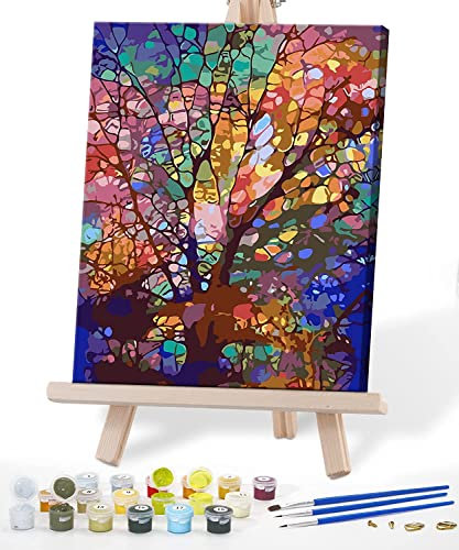 Petrala Malen nach Zahlen Erwachsene mit Rahmen 40x50 cm groß Baum Bunt DIY Öl Leinwand Gemälde Set Acrylic Malen Malerei Heimwerk Kit Wanddekoration Ölgemälde für Kinder Anfänger Senior