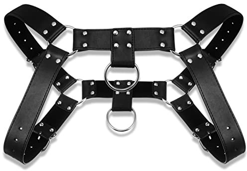 BBTO Brust Harness für Herren Verstellbares Brustgurt mit Schnalle Ring Punk Körpergurt Brustgeschirr für Männer für Halloween Kostüm, Schwarz (Einfach)
