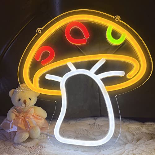 Mushroom Gelb niedliche LED-Leuchtreklame mit 3D-Kunst-USB-Power-Lichtschildern für Wanddekoration Jungen Mädchen Zimmer Wohnheim Dekoration Weihnachten mit Dimmer