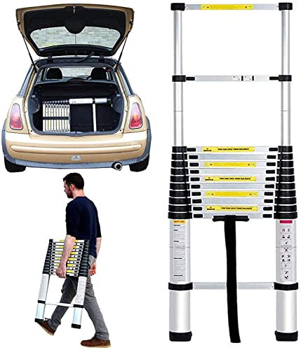 Échelle télescopique de 5m - Échelle Télescopique Pliable en Auminium- Échelle Extensible Compacte et Antidérapante - Facile à Transporter - EN131 - Charge maximale : 150 kg