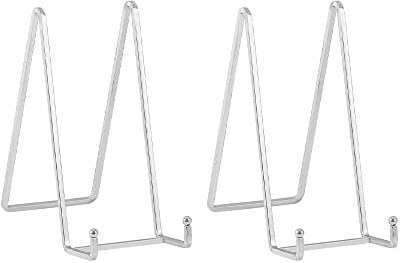 Plate Holder Easel Display Stand - 8 inch Metal Plate Stands for Display - Tabletop Picture Stand - Silver Iron Easels for Display Pictures | Photo Frames | Book | Decorative Plates | Plaque -2 Pack
