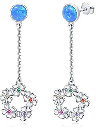 PRAYMOS Opal Ohrstecker für Damen 925 Sterling Silber Ohrhänger Bunte Geburtssteine Blume Tropfen Ohrringe Schmuck Hypoallergen Geburtstags Geschenk für Frauen (A-Opal Bunte)