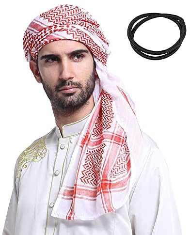 Arab Muslim Schal mit Wrap/Aqel Seil Arabian Headwear Keffiyeh Kafiya Wrap Kopfbedeckung Kopf Wraps Igal Hauptkleid Arab Egal Agal Wüste Kabel Hut-Kopf-Ring für Saudi-Arabien Dubai UAE Reisen