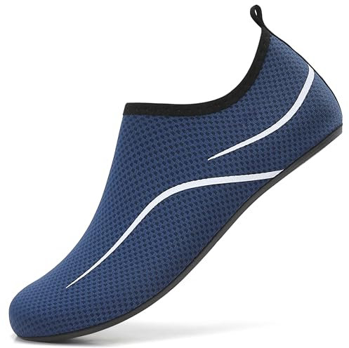LATATL Badeschuhe Wasserschuhe Schnell Trocknend Schwimmschuhe Strandschuhe Aquaschuhe Surfschuhe Barfußschuhe Leicht Tauchschuhe Wassersportschuhe für Damen Herren (Dunkelblau,41 EU)