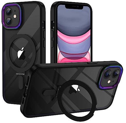 XTCASE für iPhone 11 Hülle kompatibel mit Magsafe, Transparent Handyhülle für iPhone 11 mit Magnet Ständer Kratzfeste PC Rückseite + TPU Bumper - Schwarz