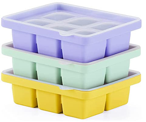 3 Stück Eiswürfelform, Silikon Eiswürfelbehälter XL Mit Deckel, Stapelbar und Spülmaschinenfest Eiswürfelformen, Für Bier,WeinUnd Baby Snack Inklusiv (3 Farbe -B, 3er Set(18 Eiswürfel))