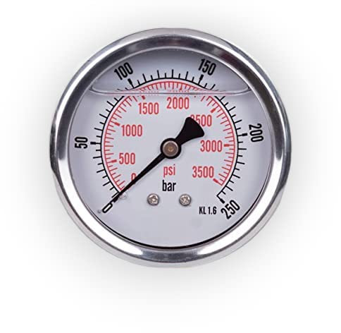 Manometer Glycerin axialer Anbindung Edelstahl IP65 63mm mit Rückanschluss 1/4 Glycerin (0-250 bar)