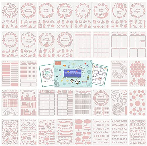 Midenco Bullet Journal Schablonen (36 Stück), Tagebuch-Zubehör-Set für Bullet Journaling und Planer