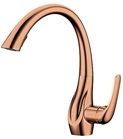 Wasserhähne, Pumpe, Zugschlauch, Wasserhahn, Küchenspüle, Waschbecken, Wasserhahn, kalte Hitze, gemischte Wasserhähne, Zinklegierung, Doppelschlüssel mit Zubehör/Roségold (Roségold)