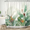 ASDCXZ Blätter Duschvorhang 180x200 cm, Handgemalt Tropisch Grün Blätter Rot Gelb Blumen Weiß Bad Waschbar Duschvorhänge Polyester Textil Wasserdicht Badevorhang für Badewanne mit 12 Haken