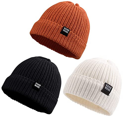 Pesaat Baby Mütze Jungen Strickmütze Weiche Baumwolle Mädchen Hut Kindermütze Warme Wintermütze 0-5 Jahren Winter,Herbst (Schwarz+Weiß+Schokolade, 2-5Jahren)