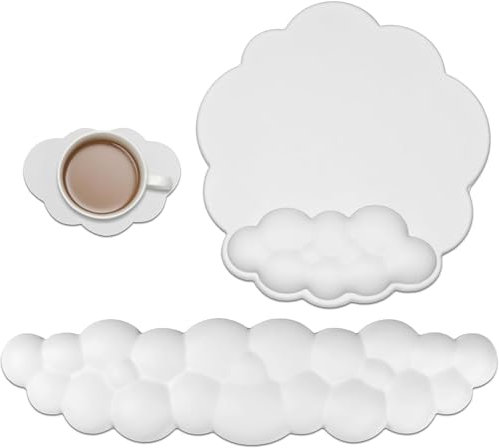 Duscdesp 3-in-1 Cloud Keyboard Wrist Rest and Mouse Mat with Non-Slip Base, Ergonomic Memory Foam Wrist Support for Office and Gaming