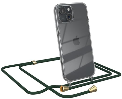 EAZY CASE Handykette kompatibel mit iPhone 15 Handyhülle mit Umhängeband, Handykordel mit Schutzhülle, Silikonhülle, Hülle mit Band, Stylische Kette für Smartphones, Grün