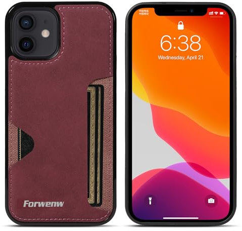 LOLFZ Case for iPhone 11, Slim Back Case with Card Holder Premium PU Leather Cover Shockproof TPU Bumper Protective Phone Case Cover for iPhone 11 - Wine Red