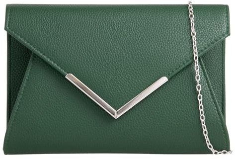 UShopUK Clutch im Umschlag-Stil, Kunstleder, Brautschmuck, Abschlussball, Hochzeit, Abend, Party, Geldbörse, Schultertasche, dunkelgrün, medium