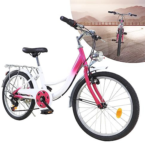 Donened 20 Zoll Kinderfahrrad, 6-Gang Fahrräder mit Schutzblech und Lampe Cityräder Cruiser Bike Kinder & Jugendrad für Höhe von 57-64 Zoll