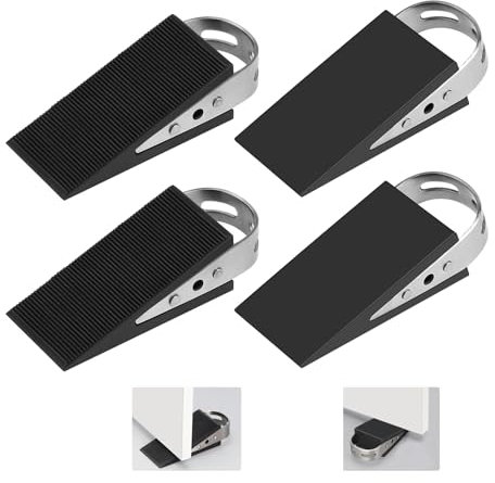 SUPAWAY 4 Pièces Cale de Porte en Caoutchouc Cale de Porte Cale-Porte Mobile Protection de Porte Noir Cale en Caoutchouc Antidérapant avec Supports en Acier Inoxydable Cale Anti-Rayures