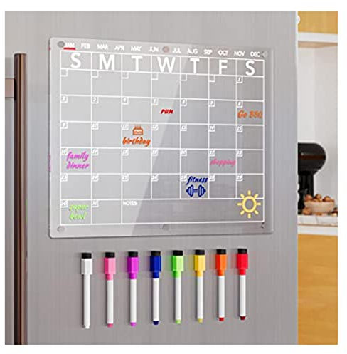 Tablero de Notas acrílico magnético for Nevera, planificador de Nevera sin Perforaciones, planificador Diario semanal mensual, Calendario con imán Transparente, Pizarra Blanca (Color : L)