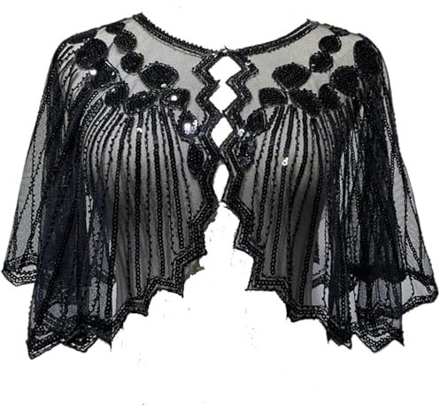 VILOREE Damen Umschlagtücher Stola für Abendkleid 1920s Retro Schal Hochzeit Party Braut Schal Gatsby Kostüm Accessoires Schwarz (58)