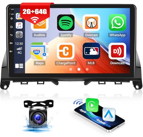 2G+64G CAMECHO Android 13 Autoradio mit Navi für Mercedes-Benz C-Klasse W204 S204 2007-2010,9-Zoll Auto Radio Touch Display mit mit Carplay Android Auto Mirror Link RDS WiFi Bluetooth+Rückfahrkamera