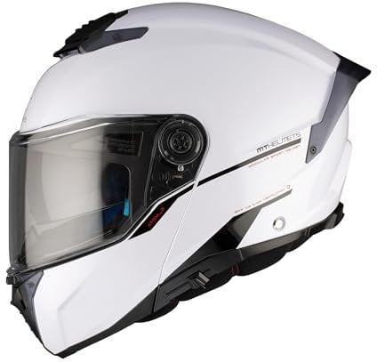 MT Helmets MT Systemhelm Atom II glänzend weiß Größe M | | Helmen | Druckknopf | Kunststoff | geeignet für Moped, Maxi-Roller, Motorrad, Mofa, Schaltmoped, vierfach, Roller