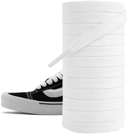 NDTEZUGT Flach Schnürsenkel für Vans Skateboard Schuhe, 8mm Breit Schnürsenkel aus Baumwolle Shoe Laces für Canvas Sneakers (White,54/140cm)