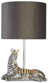Licht-Erlebnisse Tischleuchte Samt Schirm 35 cm hoch in Silber Schwarz E27 Resin Zebra E27 Tischlampe Wohnzimmer Nachttischlampe Schlafzimmer