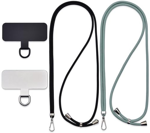 Universal Mobile Lanyard for Mobile, Metal Stickers for Mobile Phones, Adjustable Cords, Straps or Straps to Free Your Hands., Matcha Green, Black, One size