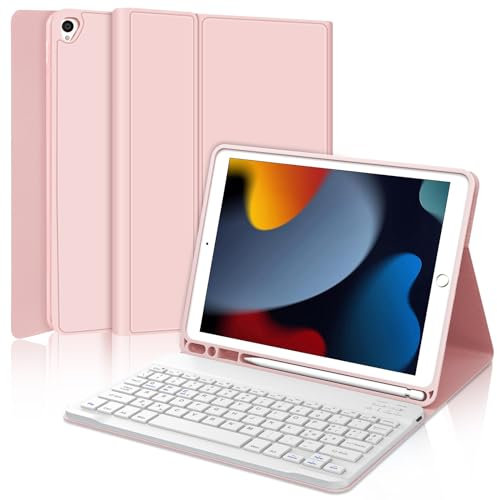 Occtingkind, Tastiera per iPad 10.2 pollici, Custodia con Tastiera per iPad 9a/8a/7a gen 2019-2021, Pro 10.5, Air 3, Cover con Magnetica Staccabile Bluetooth Keyboard, Italiano Layout, USB C, Rosa