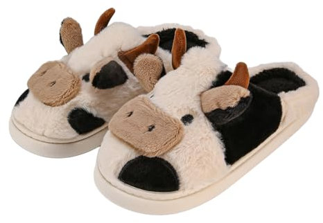 sharllen Kuh Hausschuhe Damen Herren Plüsch Flauschige Tiere Pantoffeln Winter Warme Hausschuhe Kuschel Lustig Rutschfeste Hauspantoffeln