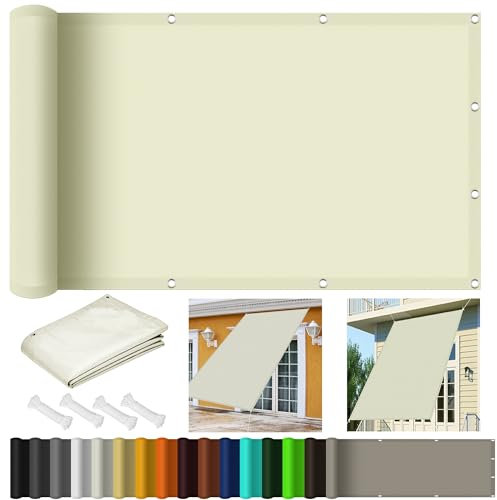 Voile d'ombrage Rectangulaire 2 x 6 m Imperméable Protection UV 98% Toile Ombrage Exterieur pour Pergola Polyester pour Patio Jardin Terrasse, Ivoire