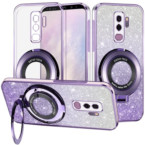 Yarxiawin für Samsung Galaxy S9 Plus Hülle Silikon Transparent Glitzer Magnetisch Aesthetic, Kompatibel mit Magsafe Handyhülle für Samsung S9 Plus mit Ständer Schutzhülle (Lila)