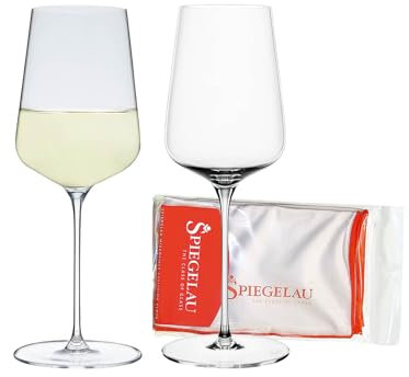 Spiegelau Definition Lot de 2 verres à vin blanc + chiffon de polissage, verres à vin (430 ml) et chiffon de nettoyage en microfibre (50 x 64 cm), verre cristal