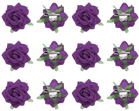 sourcing map 12 Pcs Rose Flower Hair Clips 3 Inch Flower Hair Pins Flower Brooch for Women Hair Accessories Dark Purple