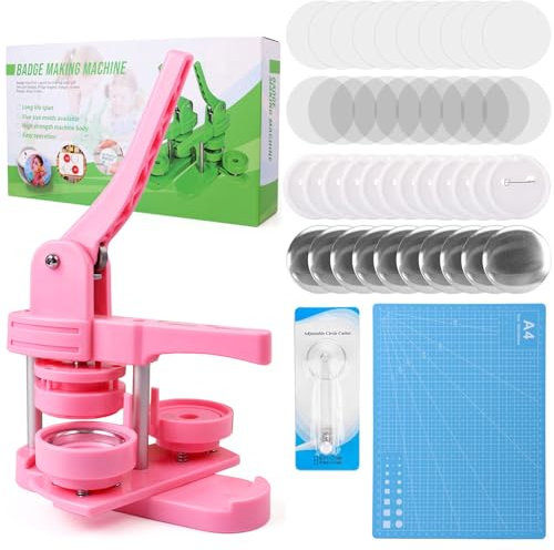 UIOK Buttonmaschine, 58mm Button Maker mit 100 Zubehörteilen & Kreisschneider, Knopfmachermaschine für Kinder DIY-Geschenke