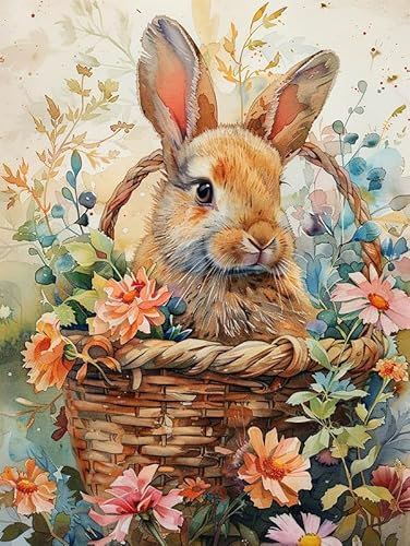 MOMAKA 5D Diamond Painting Kits Kaninchenblume,für Erwachsene, DIY Diamant Malerei Full Drill Set Tier, Runde Diamant Arts Craft Cross Stickerei Malerei Kits für die Home Wanddekoration 30x40cm-9