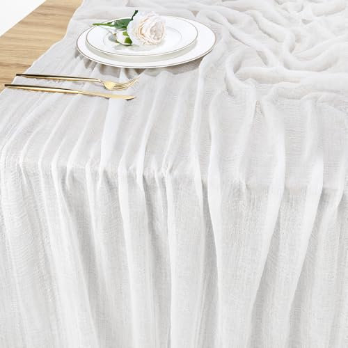 Käsetuch Tischläufer -80*400CM weiß Boho Gaze Käsetuch Tischläufer für Babydusche Dekoration Hochzeit Party Sommer Garten Bauernhof Tisch Läufe