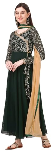Estationeryhouse Women's Georgette Anarkali Kurta Kurti with Heavy Embroidery with contrast Dupatta (Bottoms not included)