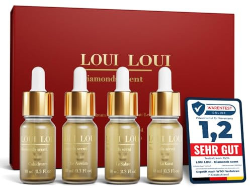 Loui Loui Parfüm Ätherische Öle für Diffuser - Essential Oils - Geschenkset 4x10ml für Aromatherapie mit Mandarine, Bergamotte, Vanille, Zedernholz, Rosa Bulgara, Benzoe – naturrein