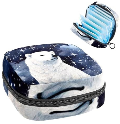Sanitary Napkin Storage Bag, Polar Bear in Starry Sky-359 First Period Kit Bag for Girls Women, Menstrual Cup Pouch Feminine Menstruation Tampon Bags Holde